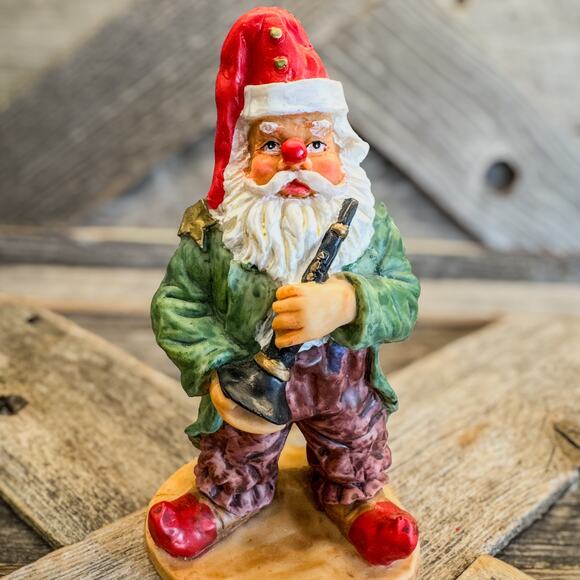 Vintage Folk Art Santa Dressed Up As Clown w/ Musical Instrument, Christmas, 6"H - Picture 10 of 13